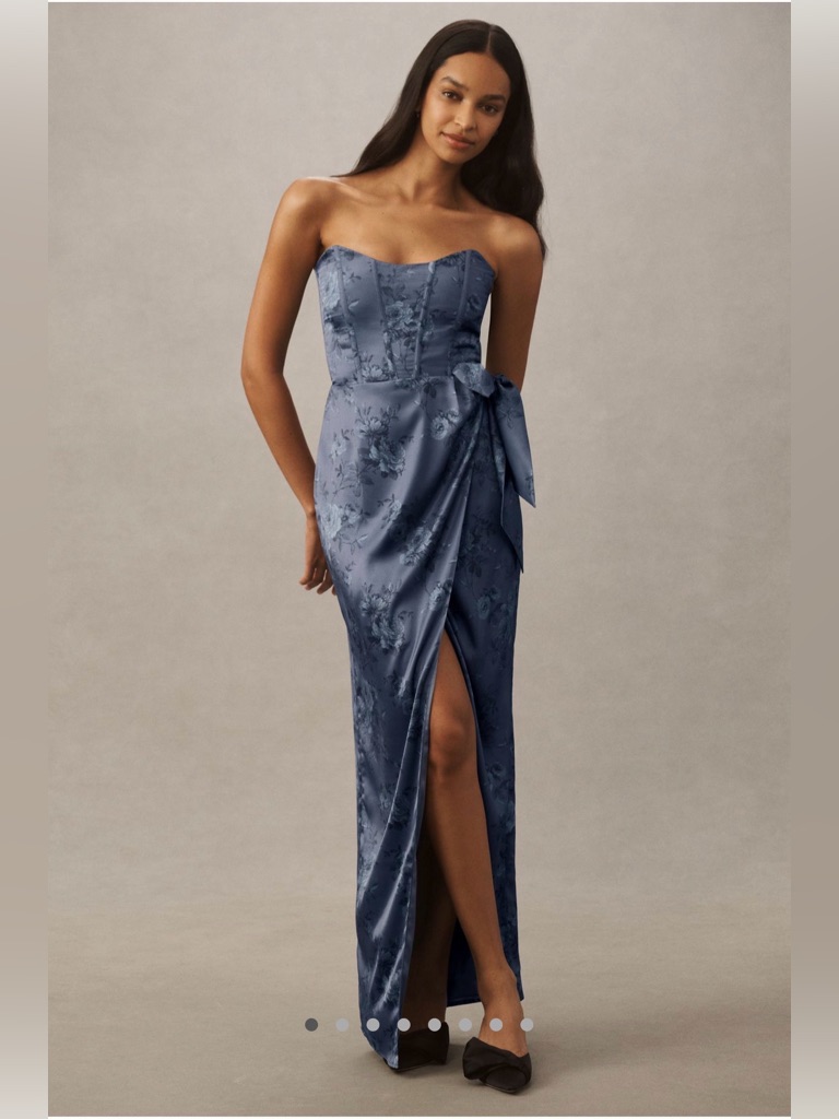 V. Chapman June Gown Navy Bouquet Strapless Floral Maxi Dress Size 0 Nwt